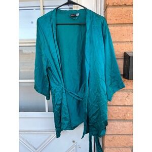 Fredericks of Hollywood Vintage 100% Silk Robe Emerald Green Teal One Size